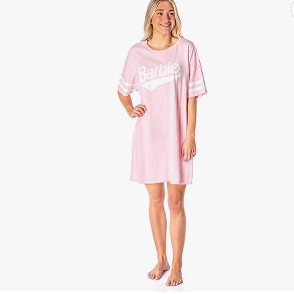 🩷NEW Barbie Womens' Classic Retro Title Logo Nightgown Sleep Pajama Shirt🩷 - Picture 4 of 7